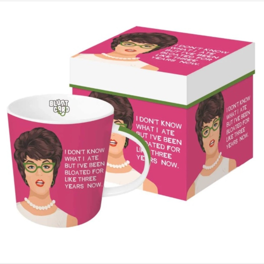 Blunt Card “Bloated” by Mike Bell Sarcastic Coffee Mug Gift Boxed Set